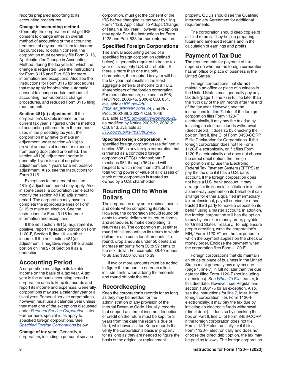 Instructions for IRS Form 1120-F U.S. Income Tax Return of a Foreign Corporation, Page 8
