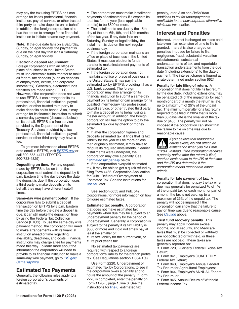 Instructions for IRS Form 1120-F U.S. Income Tax Return of a Foreign Corporation, Page 9