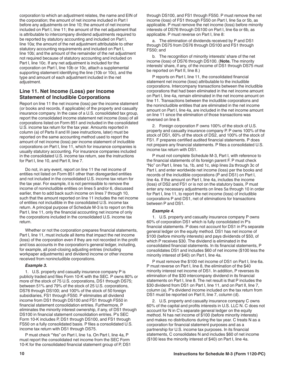 Instructions for IRS Form 1120-PC Schedule M-3 Net Income (Loss) Reconciliation for U.S. Property and Casualty Insurance Companies With Total Assets of $10 Million or More, Page 10