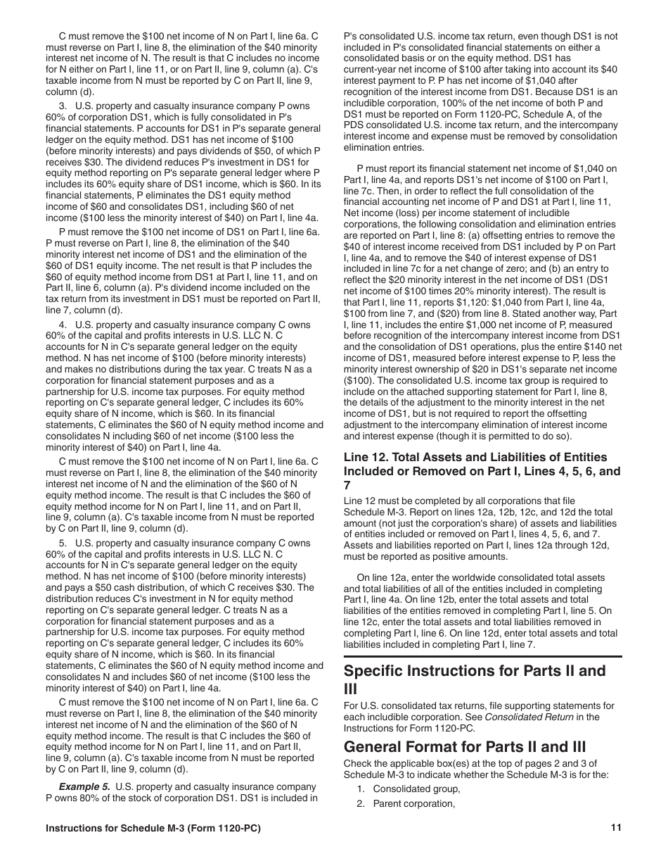 Instructions for IRS Form 1120-PC Schedule M-3 Net Income (Loss) Reconciliation for U.S. Property and Casualty Insurance Companies With Total Assets of $10 Million or More, Page 11