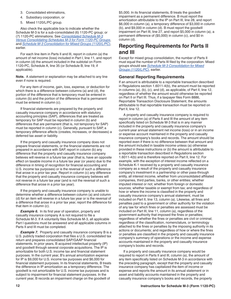 Instructions for IRS Form 1120-PC Schedule M-3 Net Income (Loss) Reconciliation for U.S. Property and Casualty Insurance Companies With Total Assets of $10 Million or More, Page 12
