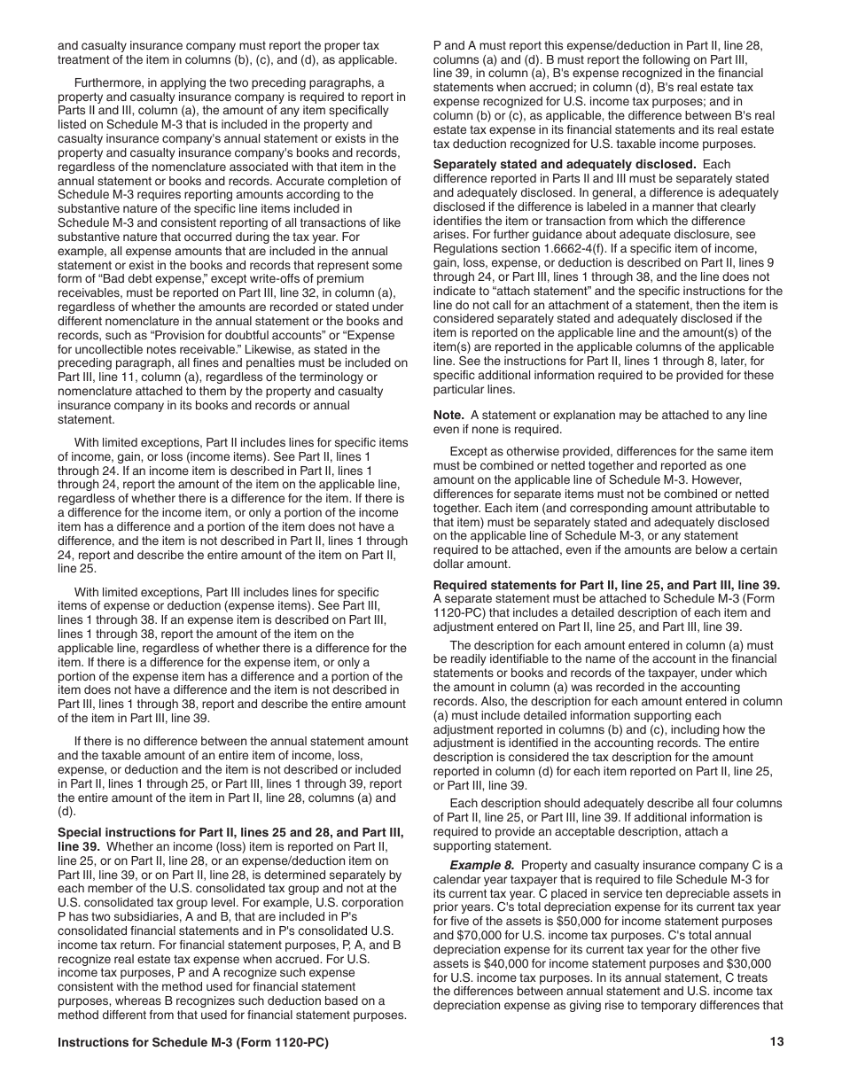 Instructions for IRS Form 1120-PC Schedule M-3 Net Income (Loss) Reconciliation for U.S. Property and Casualty Insurance Companies With Total Assets of $10 Million or More, Page 13