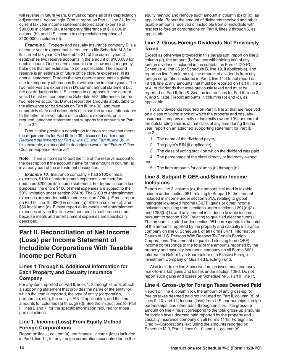 Instructions for IRS Form 1120-PC Schedule M-3 Net Income (Loss) Reconciliation for U.S. Property and Casualty Insurance Companies With Total Assets of $10 Million or More, Page 14