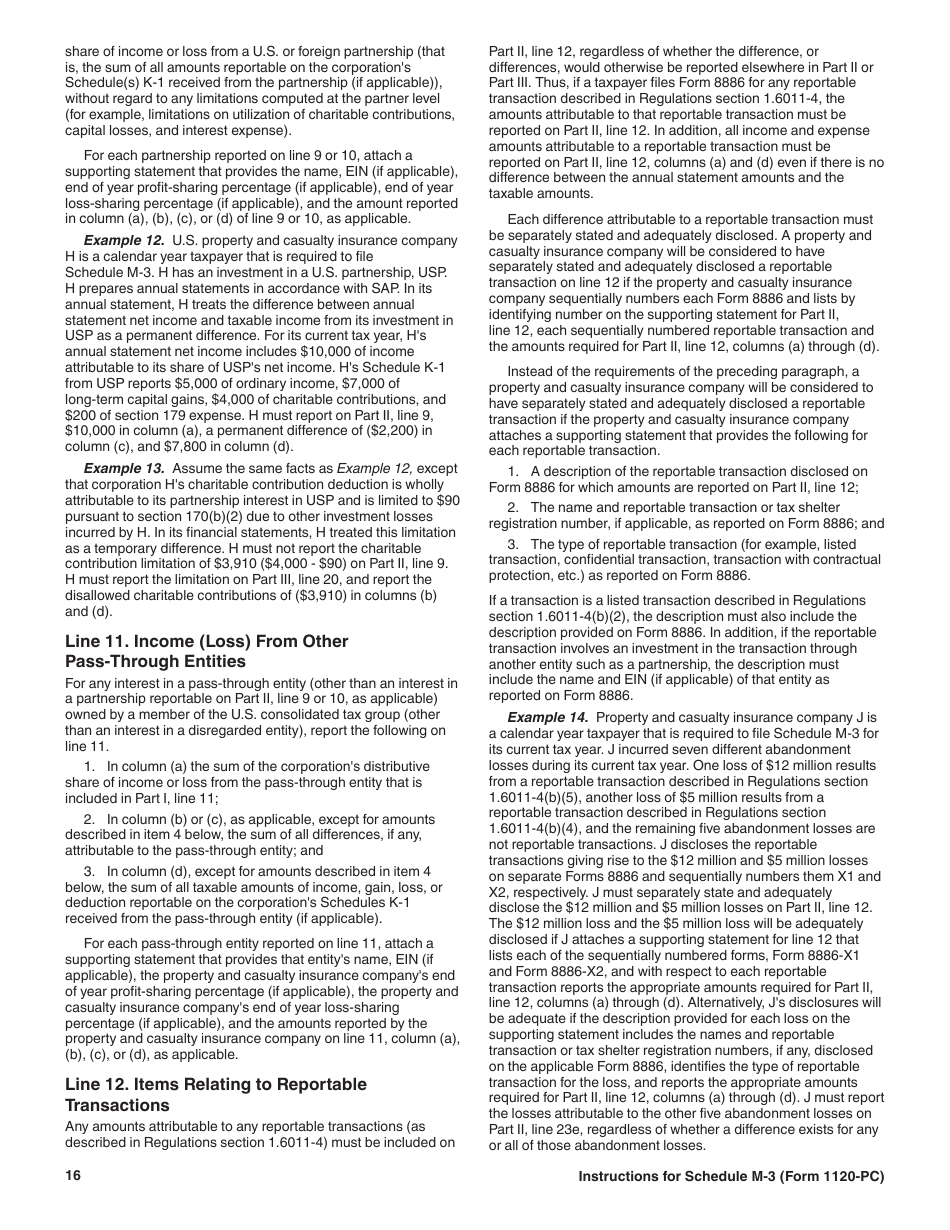Instructions for IRS Form 1120-PC Schedule M-3 Net Income (Loss) Reconciliation for U.S. Property and Casualty Insurance Companies With Total Assets of $10 Million or More, Page 16