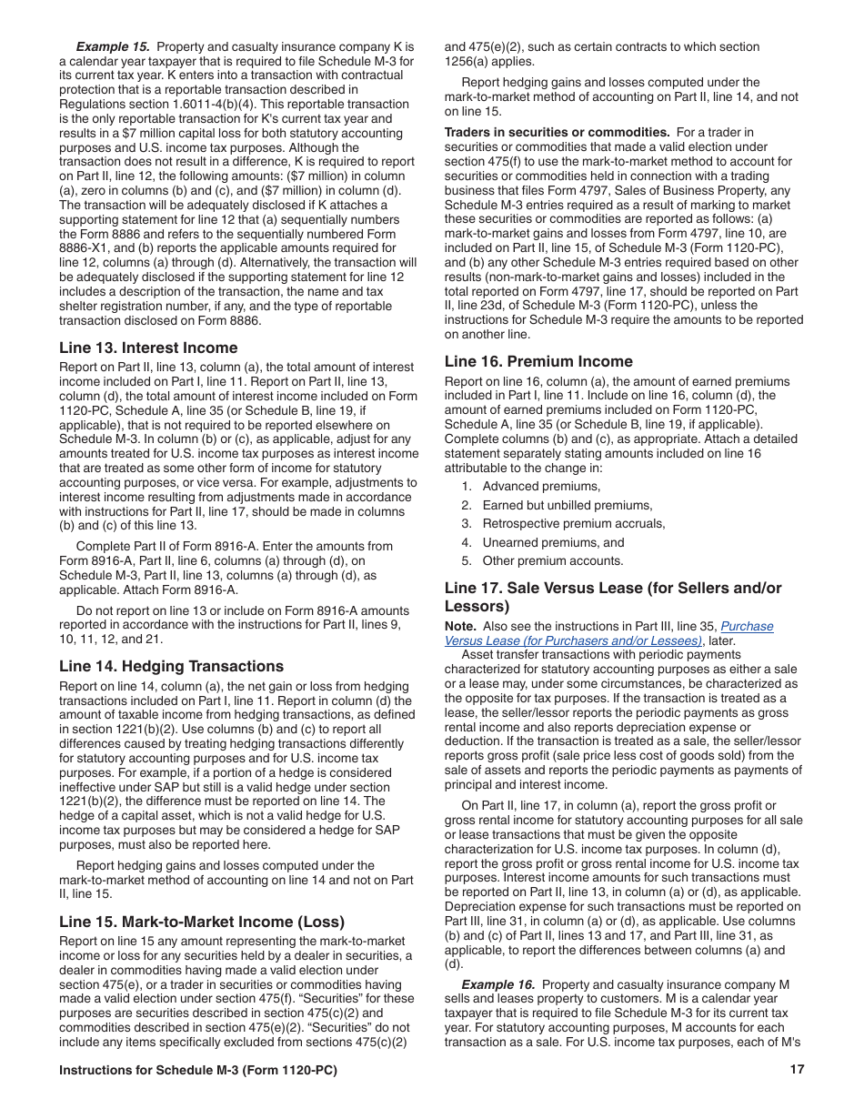 Instructions for IRS Form 1120-PC Schedule M-3 Net Income (Loss) Reconciliation for U.S. Property and Casualty Insurance Companies With Total Assets of $10 Million or More, Page 17