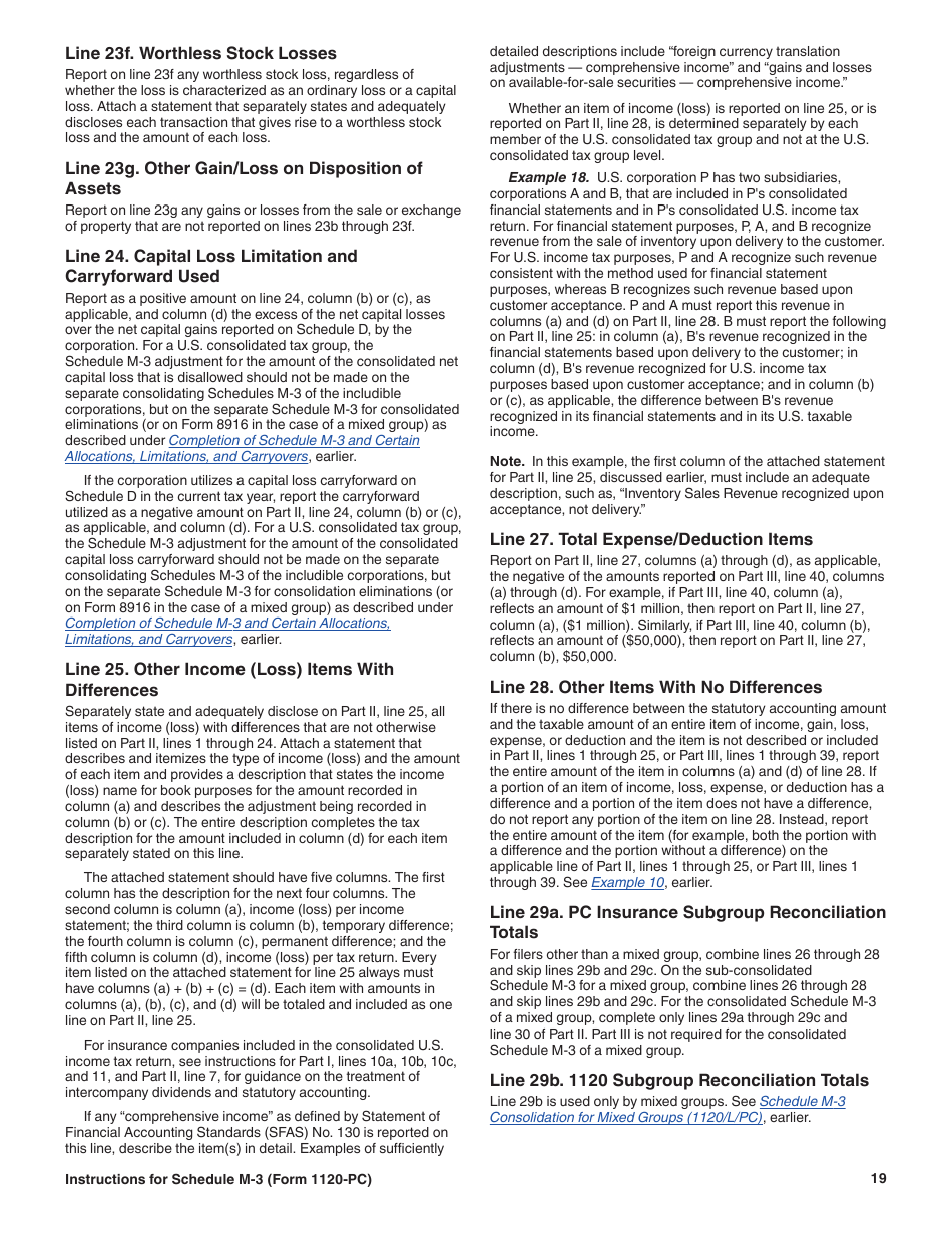 Instructions for IRS Form 1120-PC Schedule M-3 Net Income (Loss) Reconciliation for U.S. Property and Casualty Insurance Companies With Total Assets of $10 Million or More, Page 19