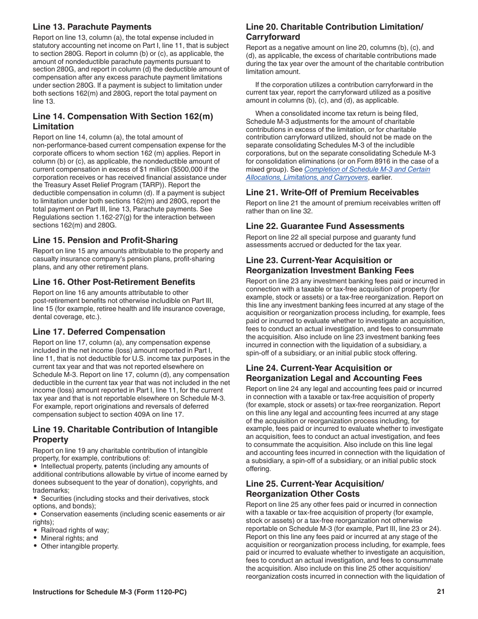 Instructions for IRS Form 1120-PC Schedule M-3 Net Income (Loss) Reconciliation for U.S. Property and Casualty Insurance Companies With Total Assets of $10 Million or More, Page 21
