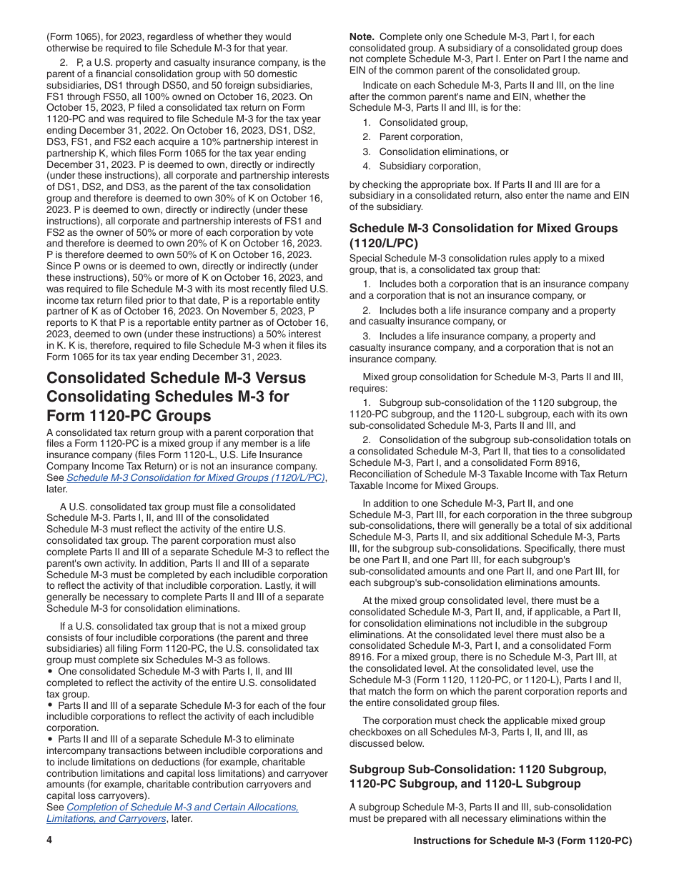 Instructions for IRS Form 1120-PC Schedule M-3 Net Income (Loss) Reconciliation for U.S. Property and Casualty Insurance Companies With Total Assets of $10 Million or More, Page 4