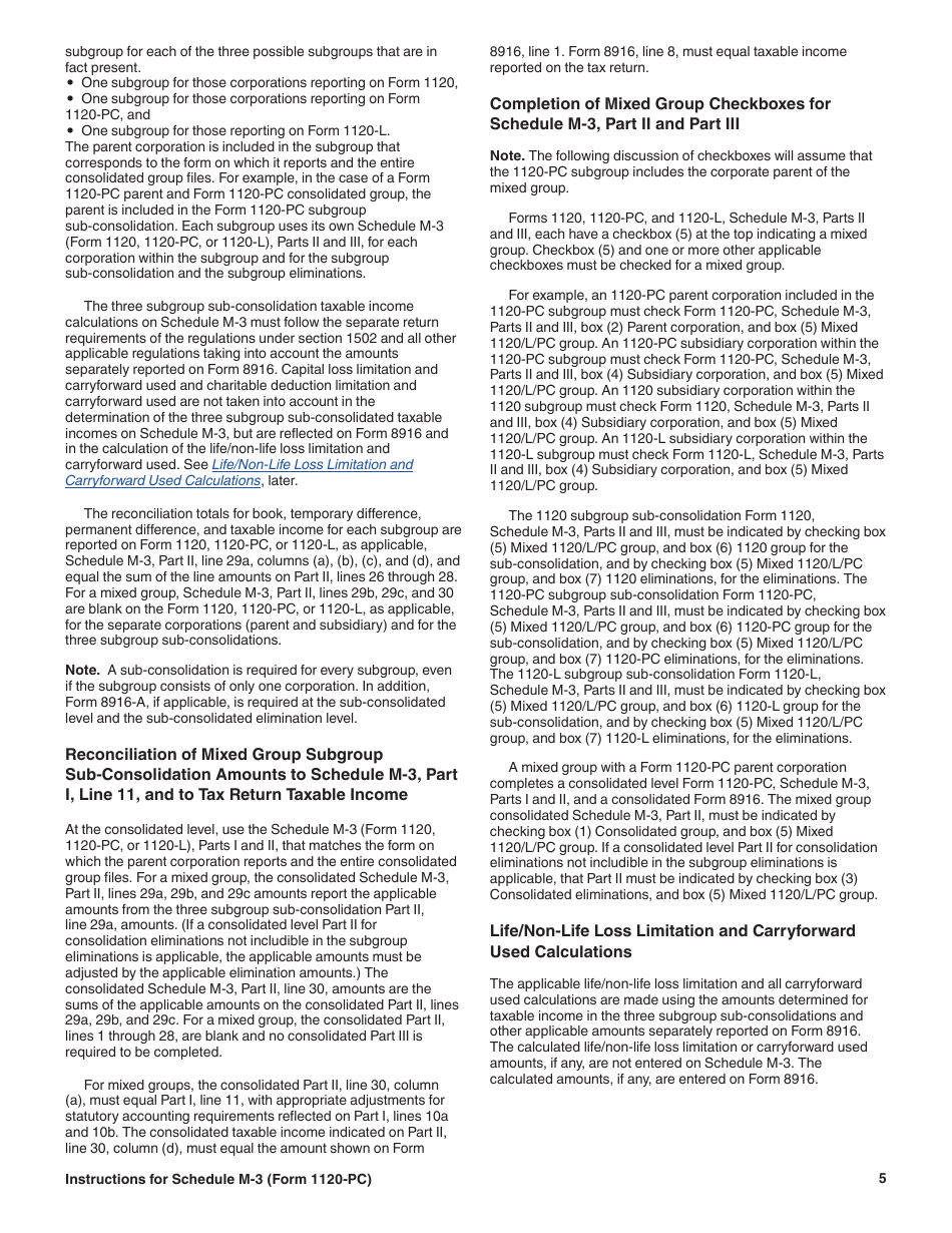Instructions for IRS Form 1120-PC Schedule M-3 Net Income (Loss) Reconciliation for U.S. Property and Casualty Insurance Companies With Total Assets of $10 Million or More, Page 5
