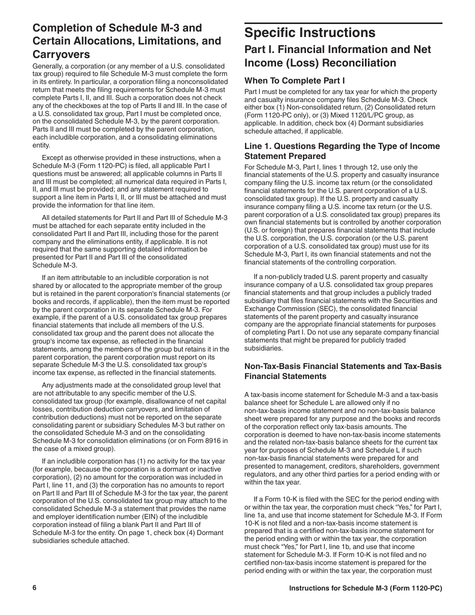Instructions for IRS Form 1120-PC Schedule M-3 Net Income (Loss) Reconciliation for U.S. Property and Casualty Insurance Companies With Total Assets of $10 Million or More, Page 6