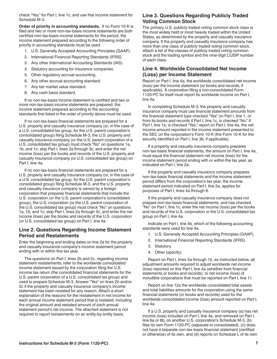 Instructions for IRS Form 1120-PC Schedule M-3 Net Income (Loss) Reconciliation for U.S. Property and Casualty Insurance Companies With Total Assets of $10 Million or More, Page 7