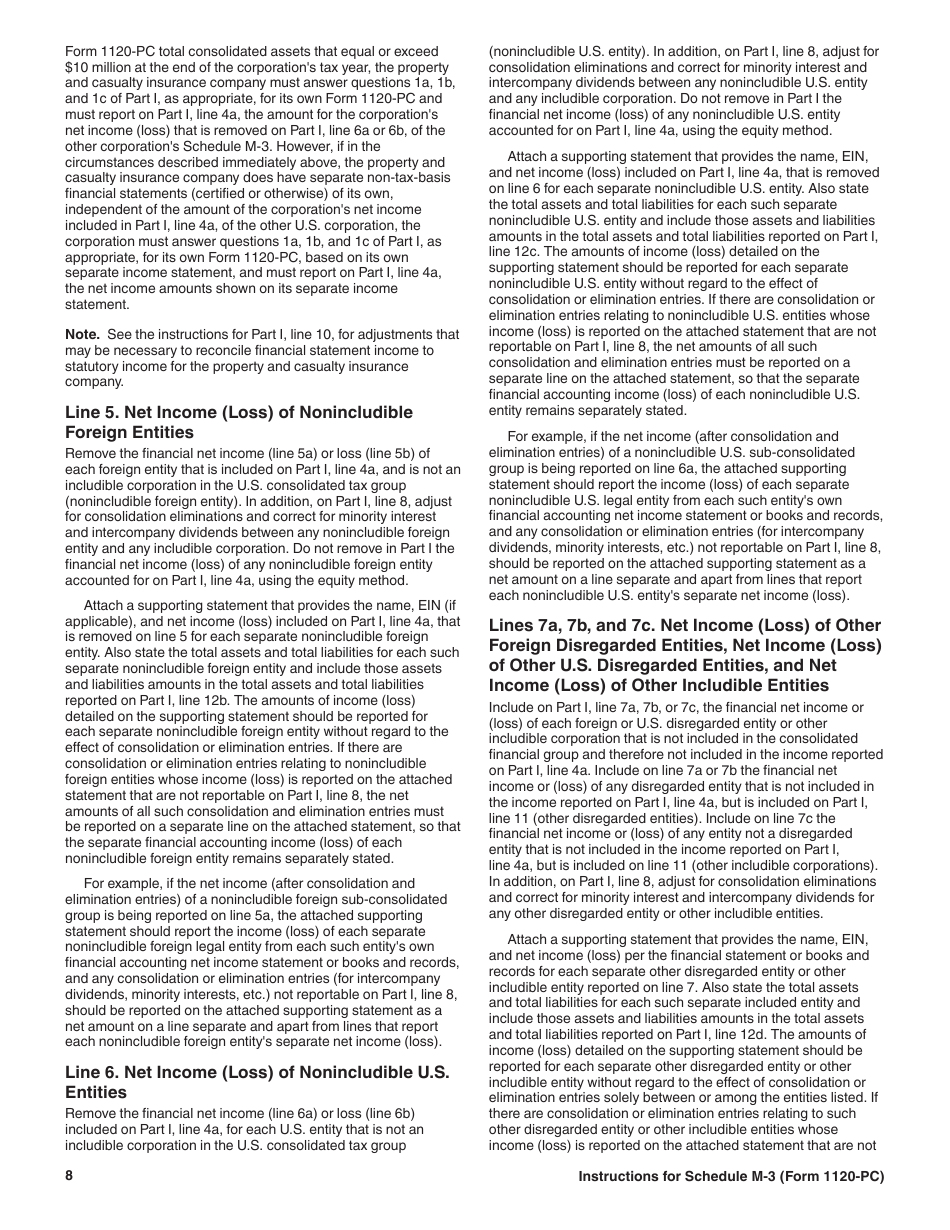 Instructions for IRS Form 1120-PC Schedule M-3 Net Income (Loss) Reconciliation for U.S. Property and Casualty Insurance Companies With Total Assets of $10 Million or More, Page 8