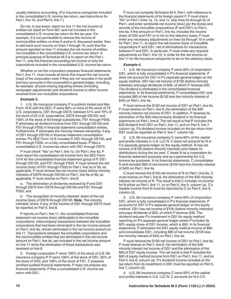Instructions for IRS Form 1120-L Schedule M-3 Net Income (Loss) Reconciliation for U.S. Life Insurance Companies With Total Assets of $10 Million or More, Page 10