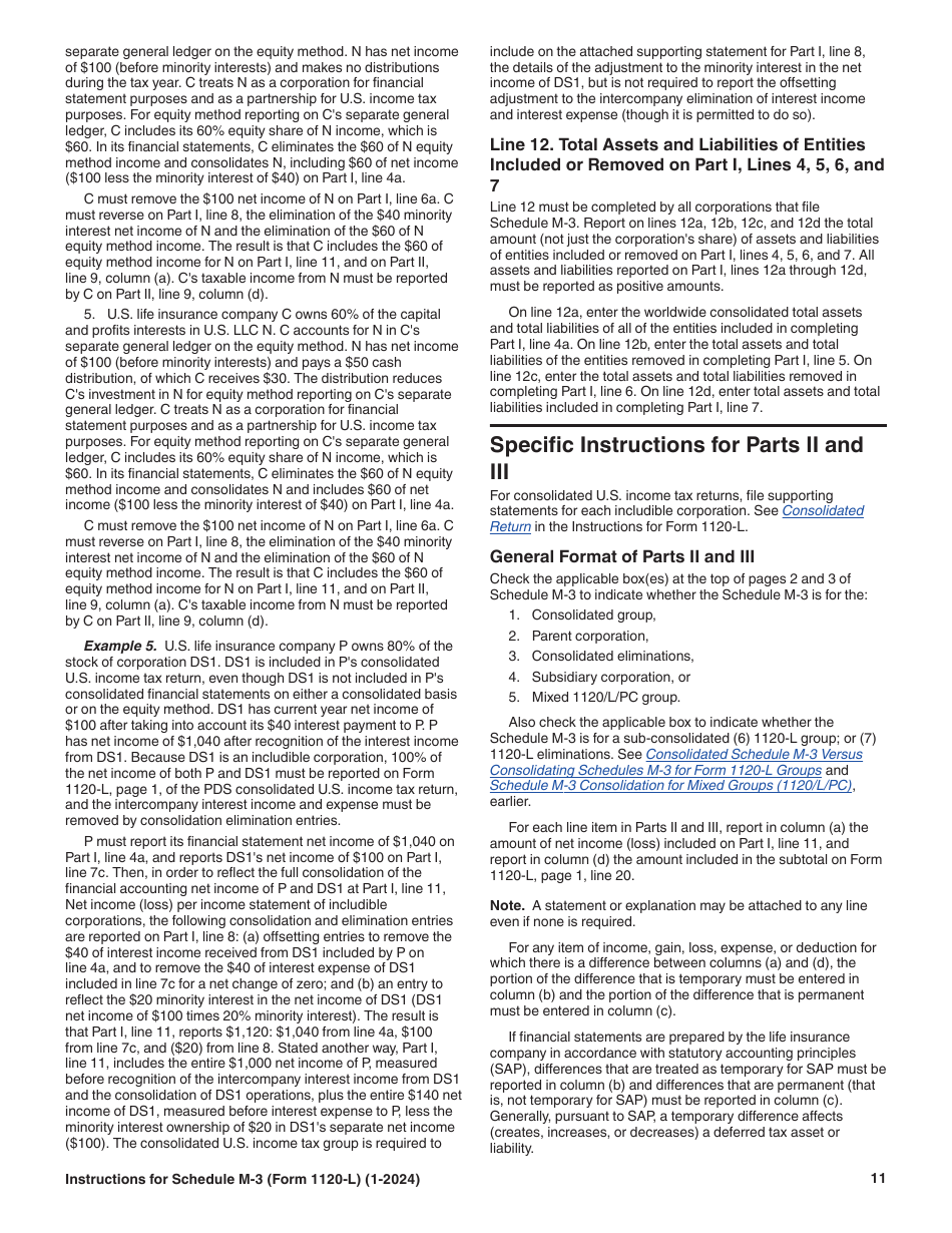 Instructions for IRS Form 1120-L Schedule M-3 Net Income (Loss) Reconciliation for U.S. Life Insurance Companies With Total Assets of $10 Million or More, Page 11
