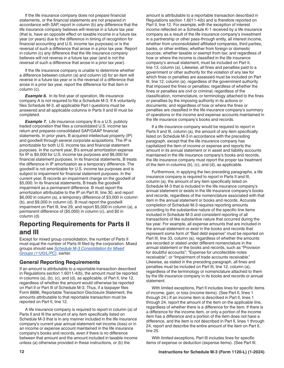Instructions for IRS Form 1120-L Schedule M-3 Net Income (Loss) Reconciliation for U.S. Life Insurance Companies With Total Assets of $10 Million or More, Page 12