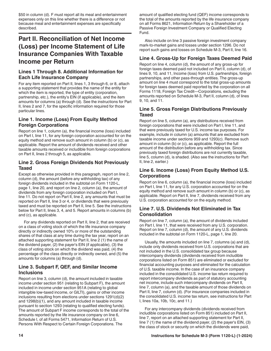 Instructions for IRS Form 1120-L Schedule M-3 Net Income (Loss) Reconciliation for U.S. Life Insurance Companies With Total Assets of $10 Million or More, Page 14