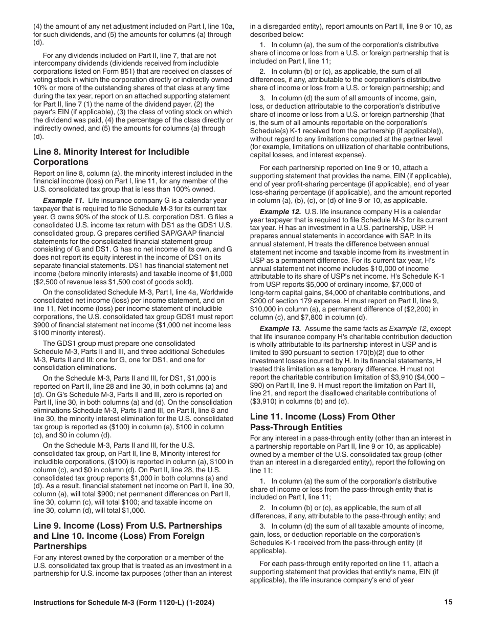 Instructions for IRS Form 1120-L Schedule M-3 Net Income (Loss) Reconciliation for U.S. Life Insurance Companies With Total Assets of $10 Million or More, Page 15