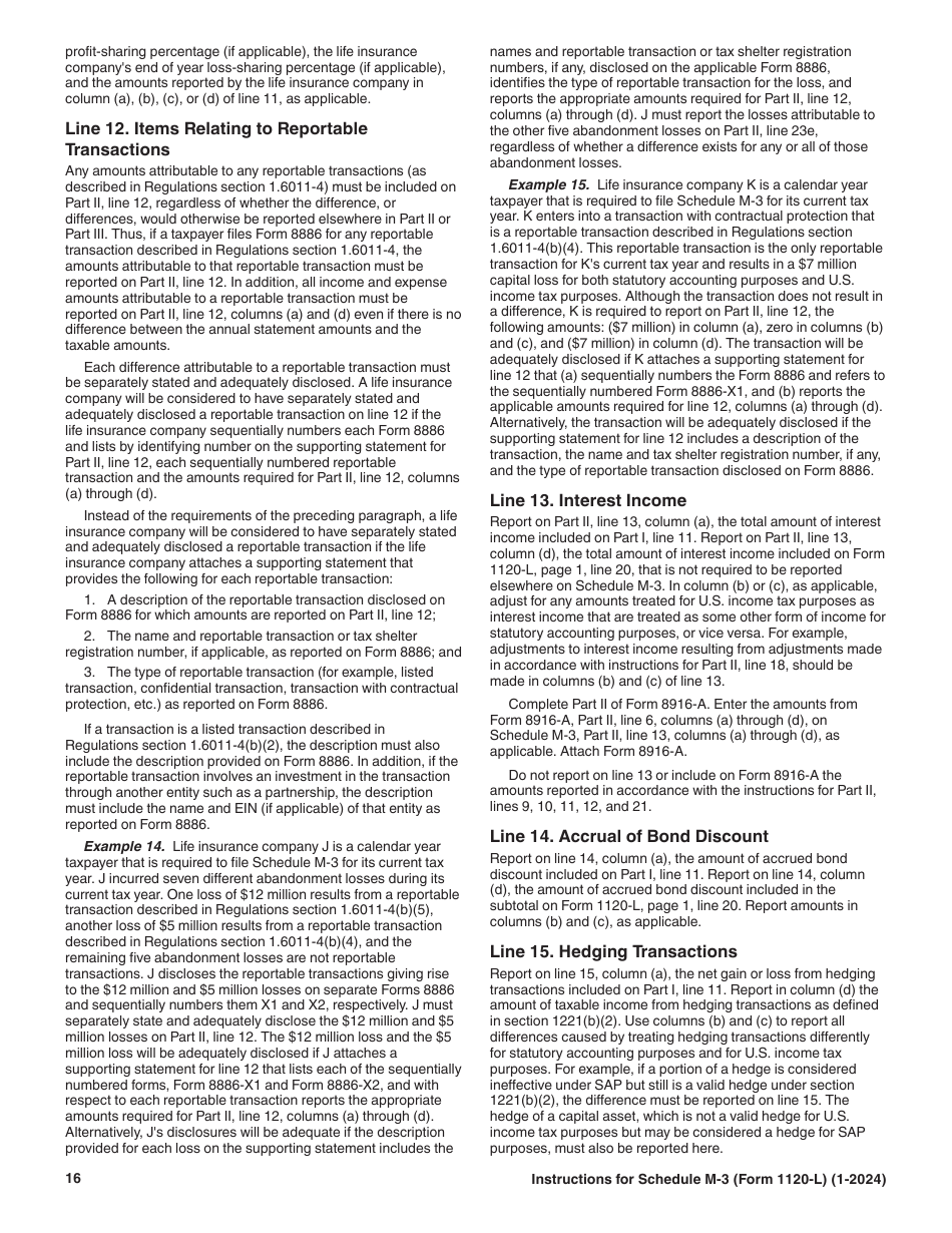 Instructions for IRS Form 1120-L Schedule M-3 Net Income (Loss) Reconciliation for U.S. Life Insurance Companies With Total Assets of $10 Million or More, Page 16