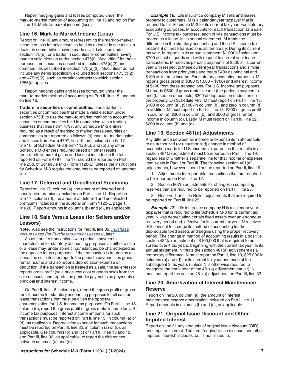 Instructions for IRS Form 1120-L Schedule M-3 Net Income (Loss) Reconciliation for U.S. Life Insurance Companies With Total Assets of $10 Million or More, Page 17