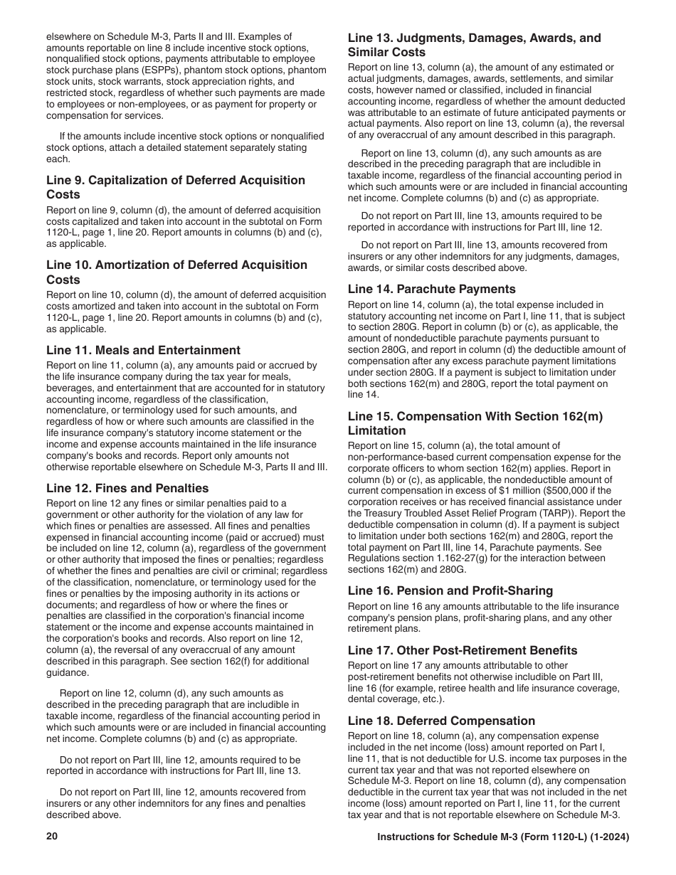 Instructions for IRS Form 1120-L Schedule M-3 Net Income (Loss) Reconciliation for U.S. Life Insurance Companies With Total Assets of $10 Million or More, Page 20