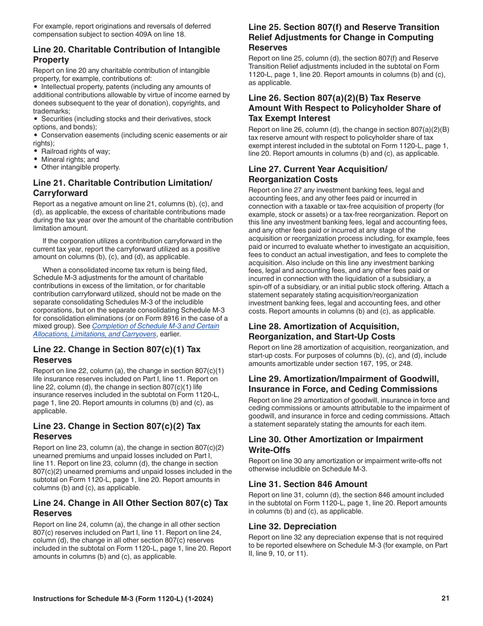 Instructions for IRS Form 1120-L Schedule M-3 Net Income (Loss) Reconciliation for U.S. Life Insurance Companies With Total Assets of $10 Million or More, Page 21