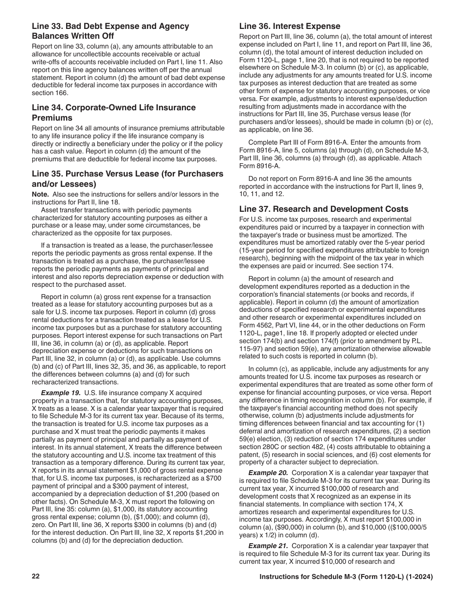 Instructions for IRS Form 1120-L Schedule M-3 Net Income (Loss) Reconciliation for U.S. Life Insurance Companies With Total Assets of $10 Million or More, Page 22