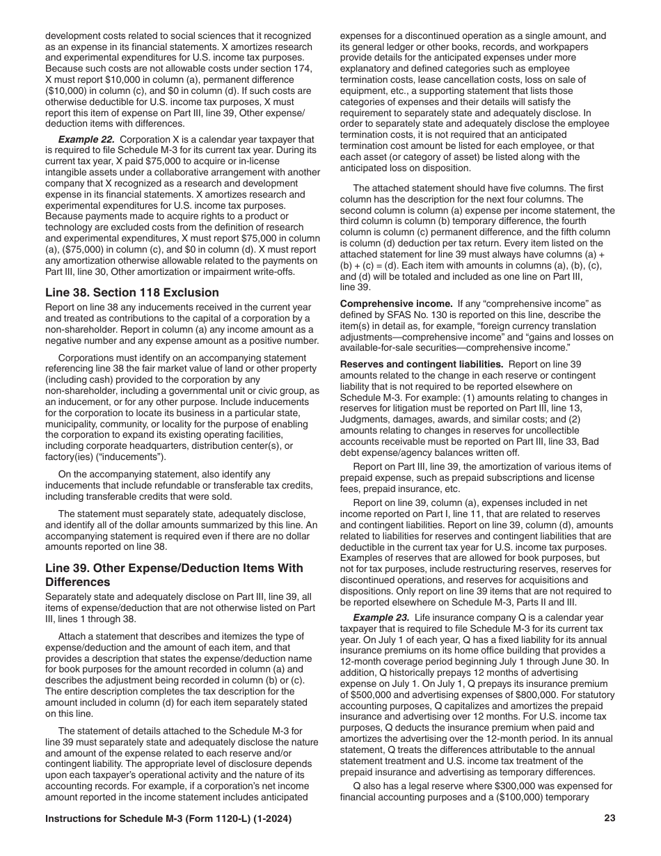 Instructions for IRS Form 1120-L Schedule M-3 Net Income (Loss) Reconciliation for U.S. Life Insurance Companies With Total Assets of $10 Million or More, Page 23