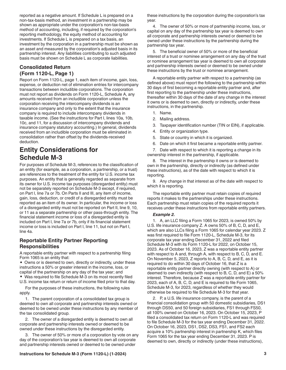 Instructions for IRS Form 1120-L Schedule M-3 Net Income (Loss) Reconciliation for U.S. Life Insurance Companies With Total Assets of $10 Million or More, Page 3