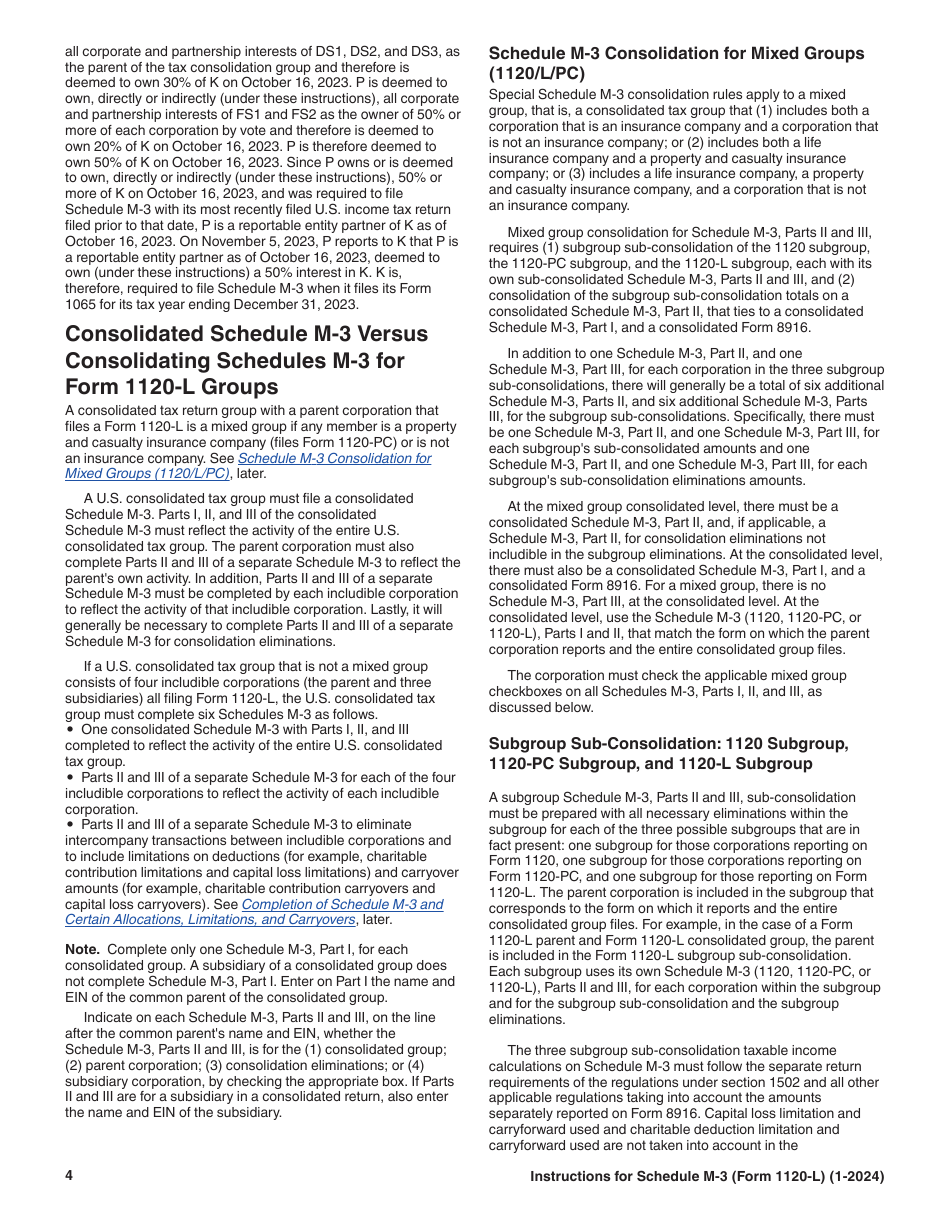 Instructions for IRS Form 1120-L Schedule M-3 Net Income (Loss) Reconciliation for U.S. Life Insurance Companies With Total Assets of $10 Million or More, Page 4