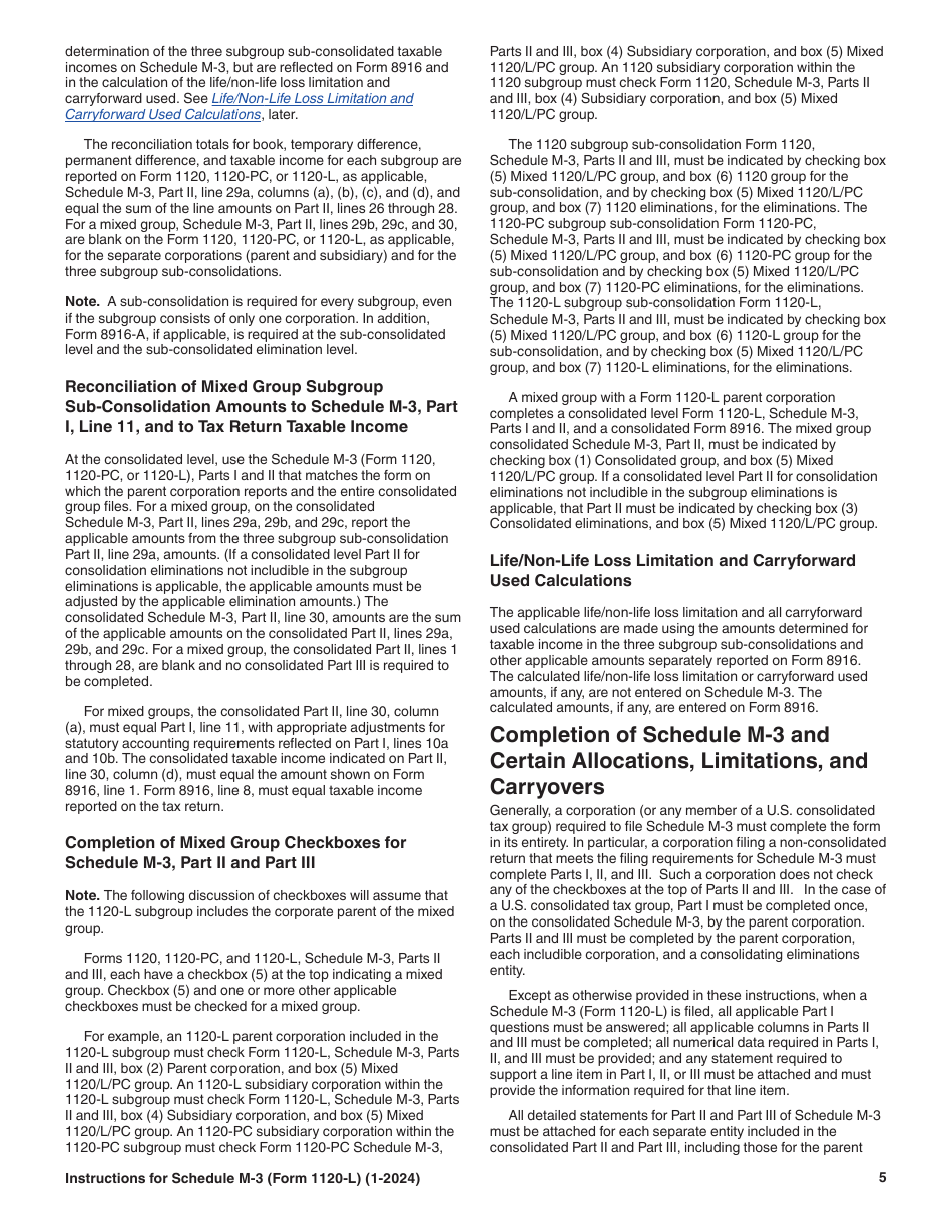 Instructions for IRS Form 1120-L Schedule M-3 Net Income (Loss) Reconciliation for U.S. Life Insurance Companies With Total Assets of $10 Million or More, Page 5