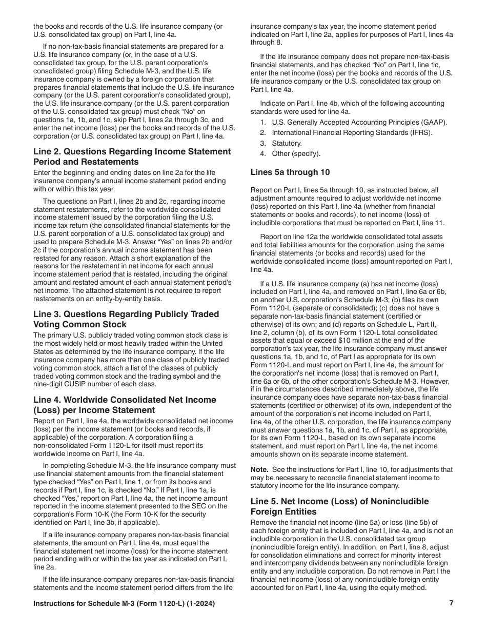 Instructions for IRS Form 1120-L Schedule M-3 Net Income (Loss) Reconciliation for U.S. Life Insurance Companies With Total Assets of $10 Million or More, Page 7