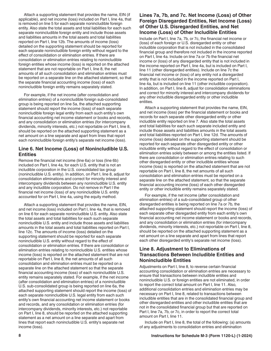 Instructions for IRS Form 1120-L Schedule M-3 Net Income (Loss) Reconciliation for U.S. Life Insurance Companies With Total Assets of $10 Million or More, Page 8