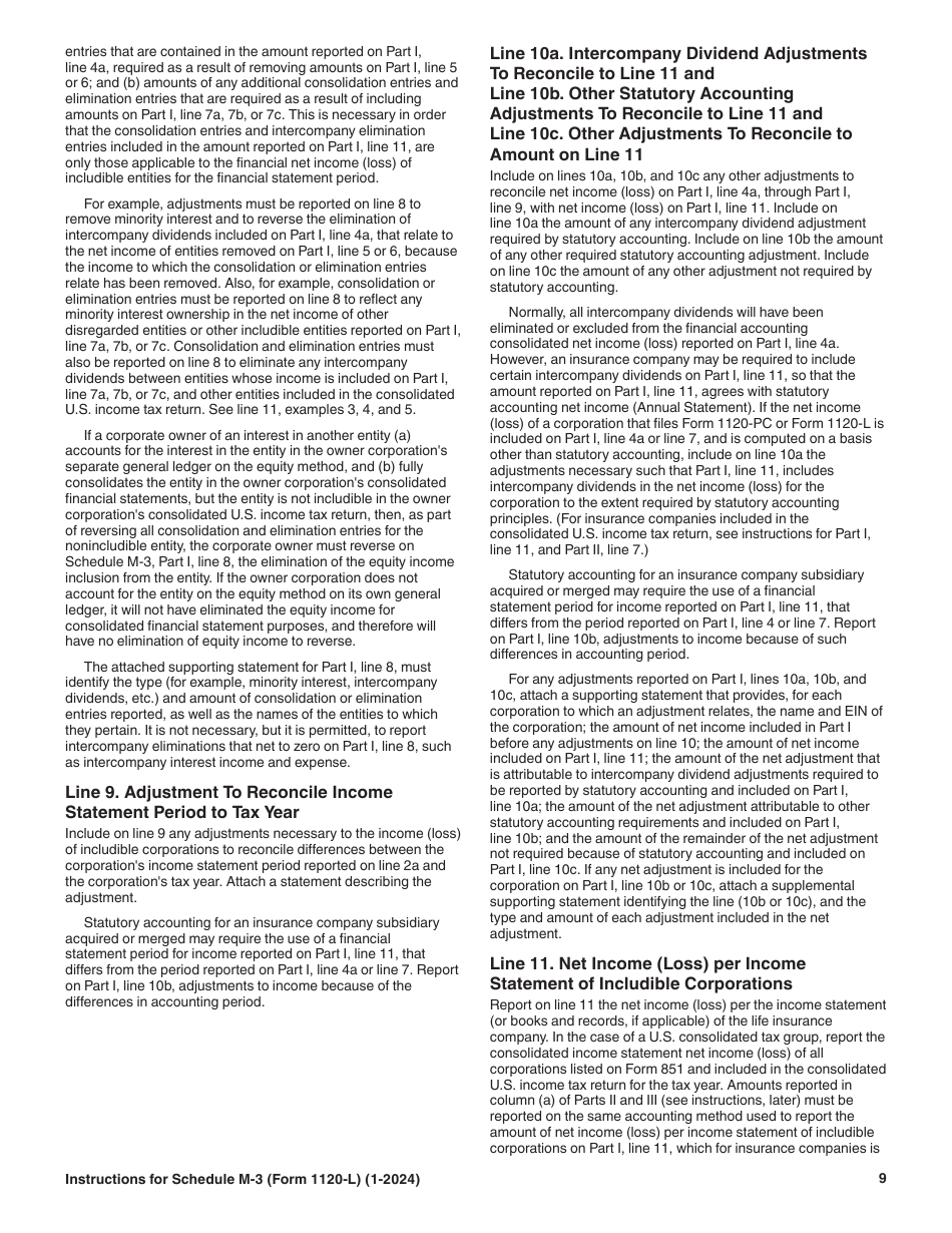 Instructions for IRS Form 1120-L Schedule M-3 Net Income (Loss) Reconciliation for U.S. Life Insurance Companies With Total Assets of $10 Million or More, Page 9