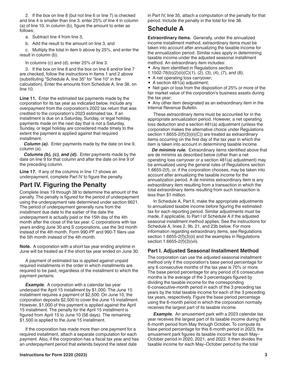 Instructions for IRS Form 2220 Underpayment of Estimated Tax by Corporation, Page 3