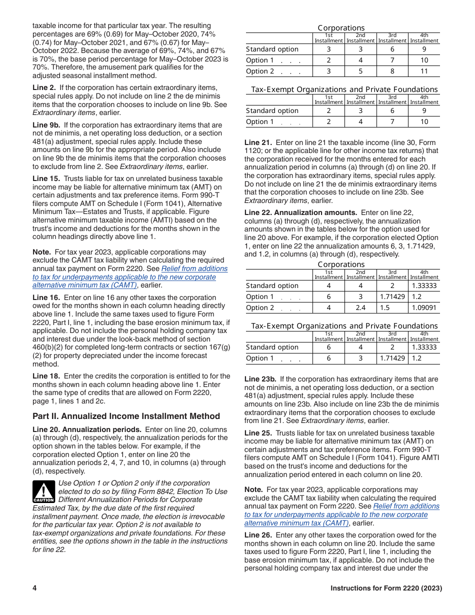 Instructions for IRS Form 2220 Underpayment of Estimated Tax by Corporation, Page 4