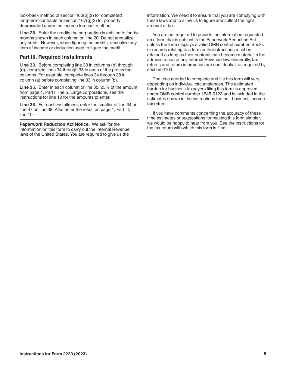 Instructions for IRS Form 2220 Underpayment of Estimated Tax by Corporation, Page 5