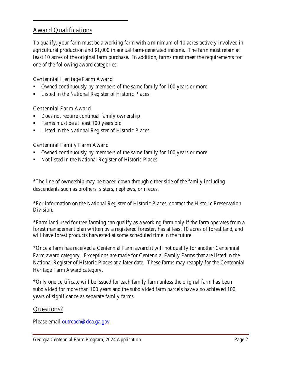 Georgia Centennial Farm Program Application - Georgia (United States), Page 3