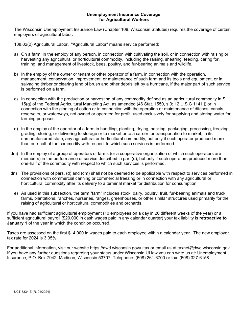 Form UCT-5334-E Agricultural Employers Report - Wisconsin, Page 3