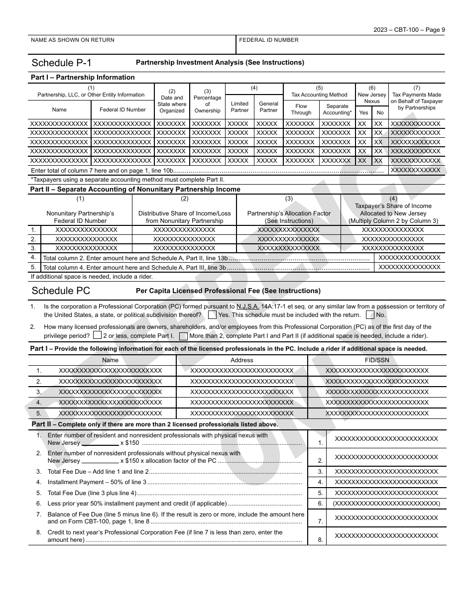 Form CBT-100 New Jersey Corporation Business Tax Return - New Jersey, Page 10