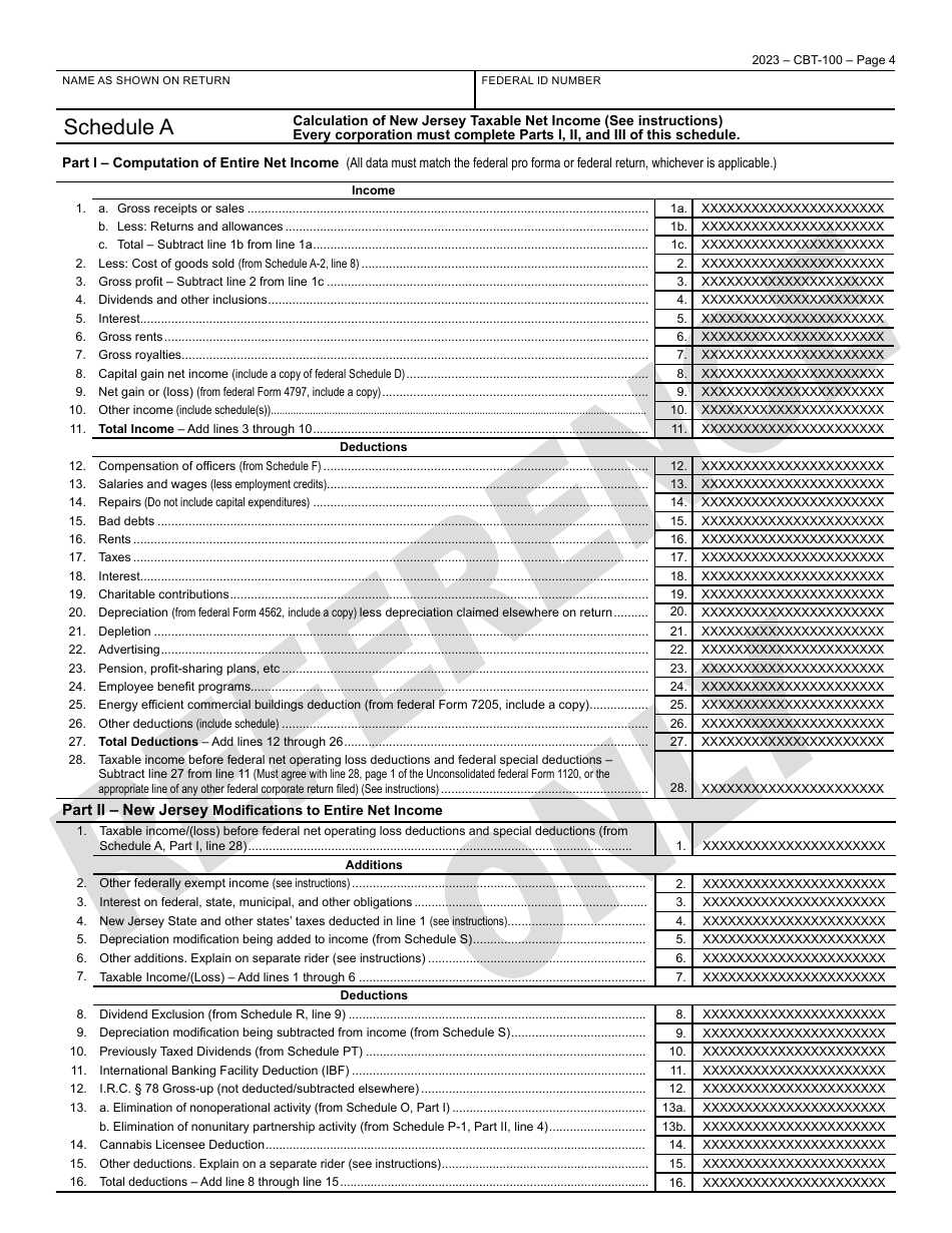 Form CBT-100 New Jersey Corporation Business Tax Return - New Jersey, Page 5