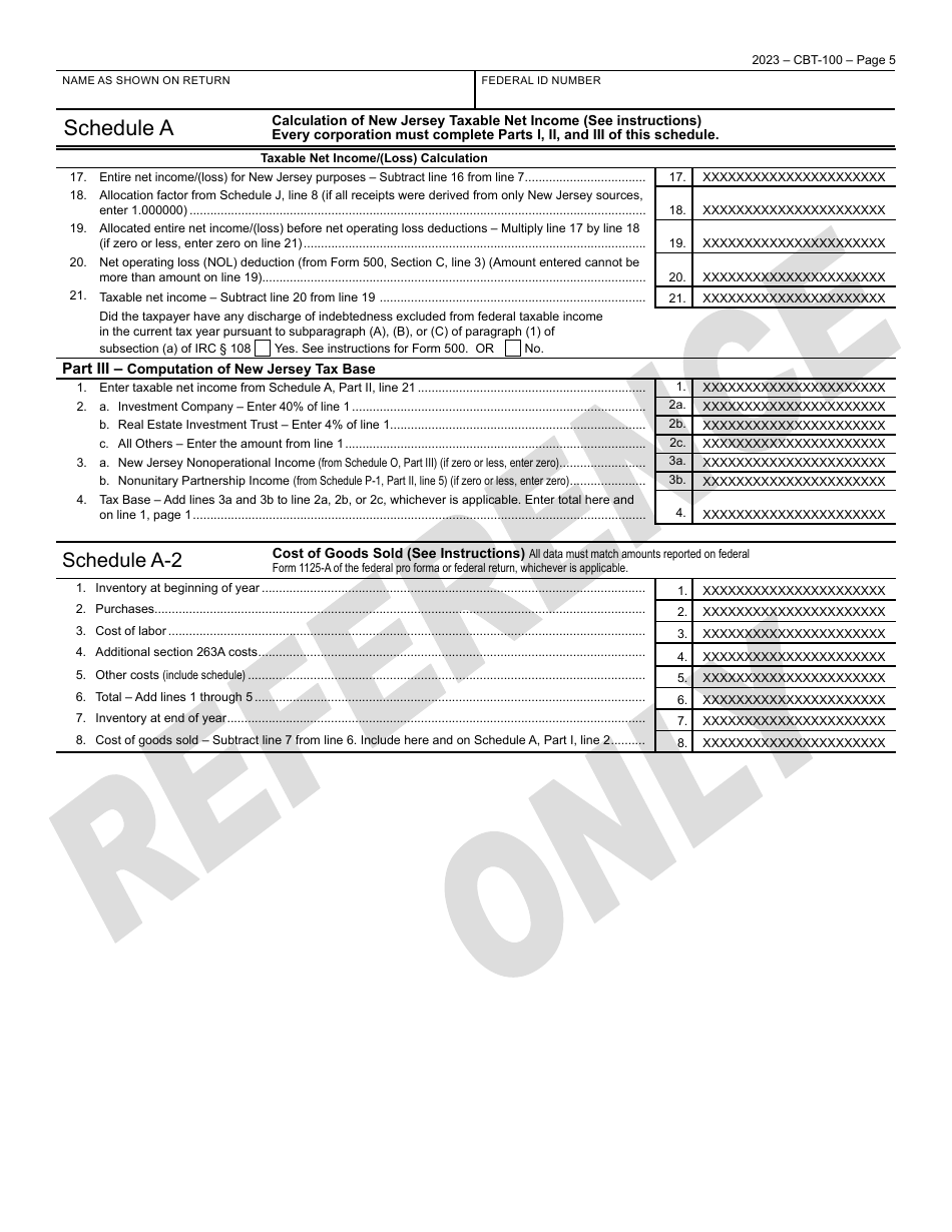 Form CBT-100 New Jersey Corporation Business Tax Return - New Jersey, Page 6