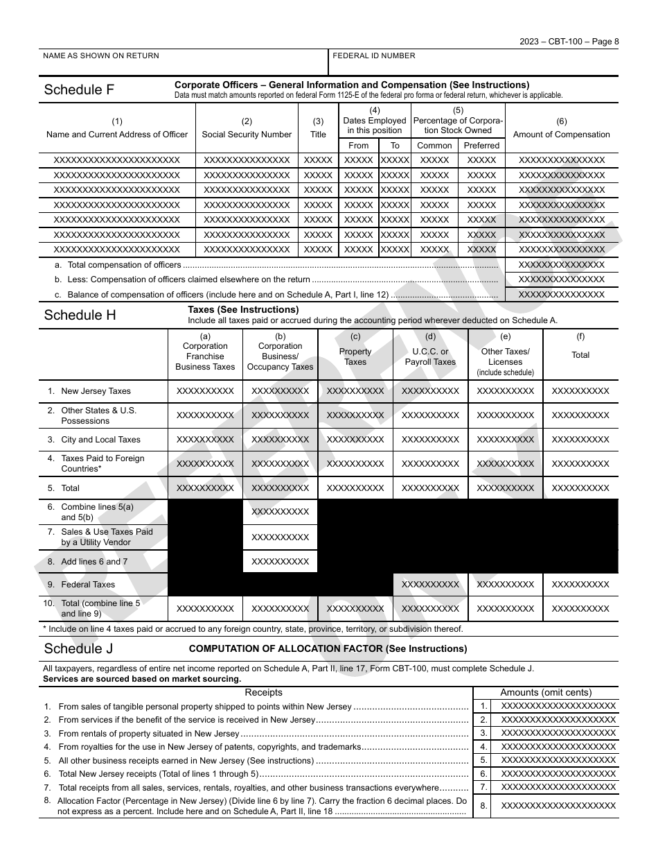Form CBT-100 New Jersey Corporation Business Tax Return - New Jersey, Page 9