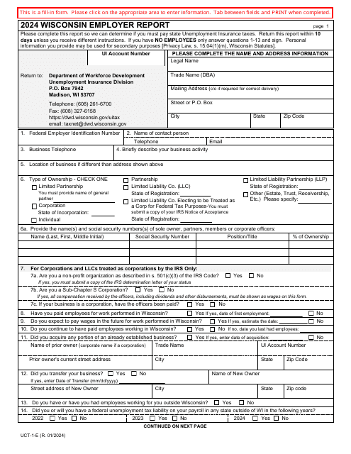 Form UTC-1-E Wisconsin Employer Report - Wisconsin, 2024