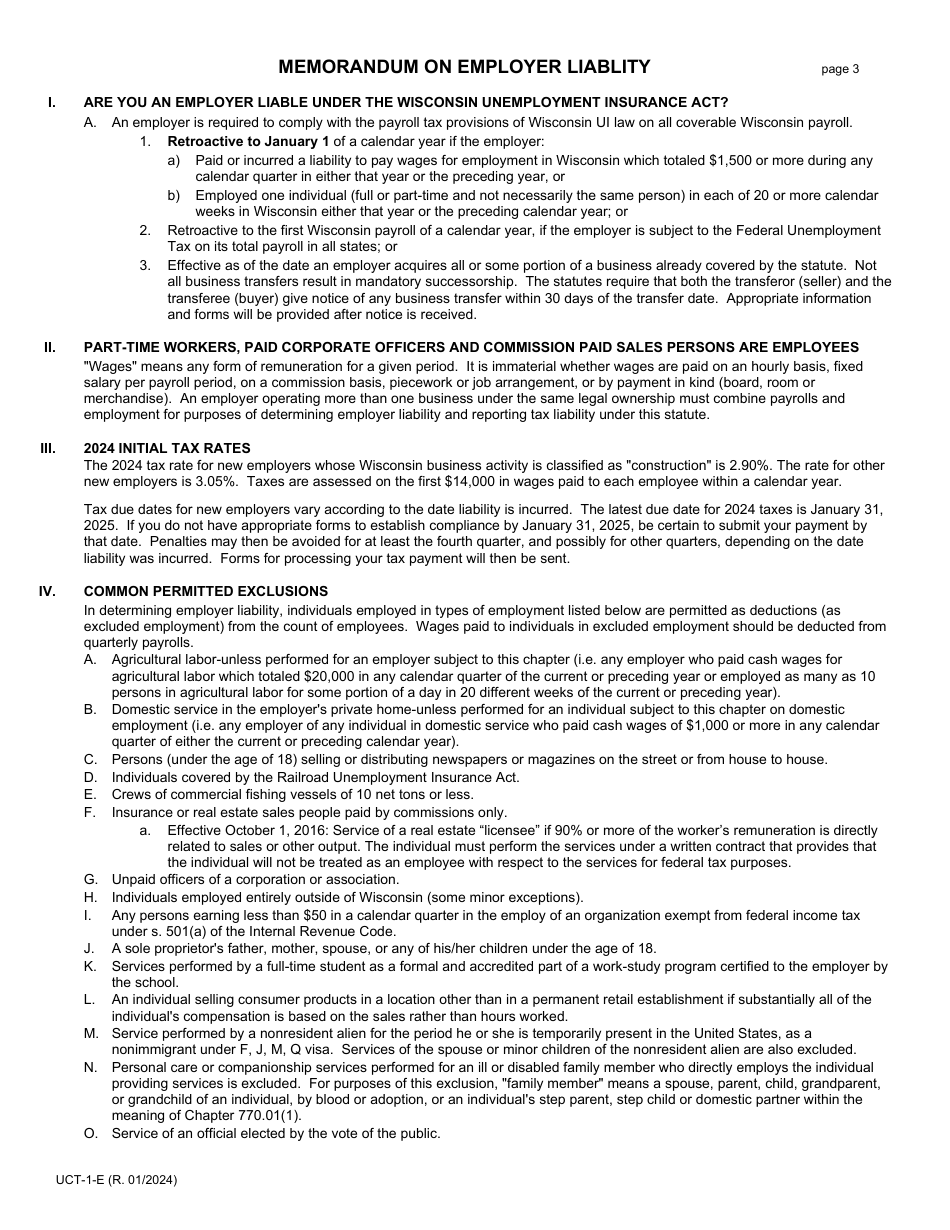 Form UTC-1-E Wisconsin Employer Report - Wisconsin, Page 3