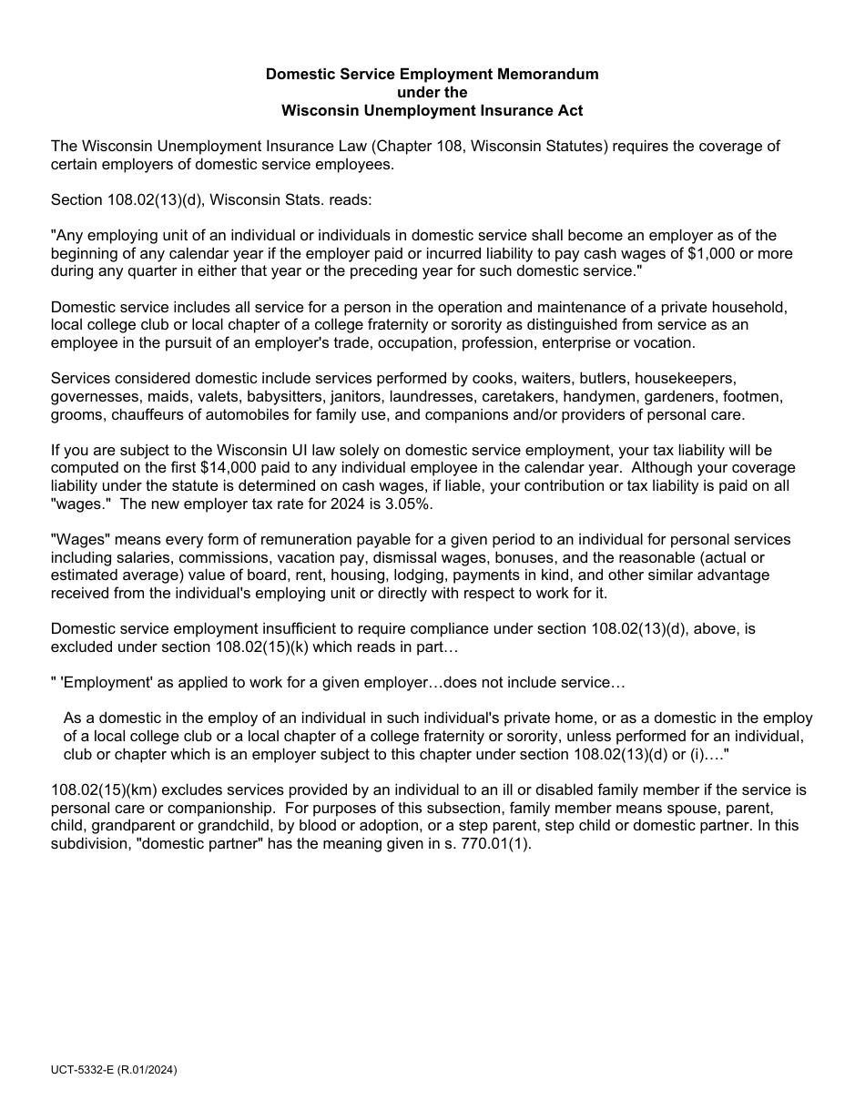 Form UTC-5332-E Domestic Employers Report - Wisconsin, Page 2