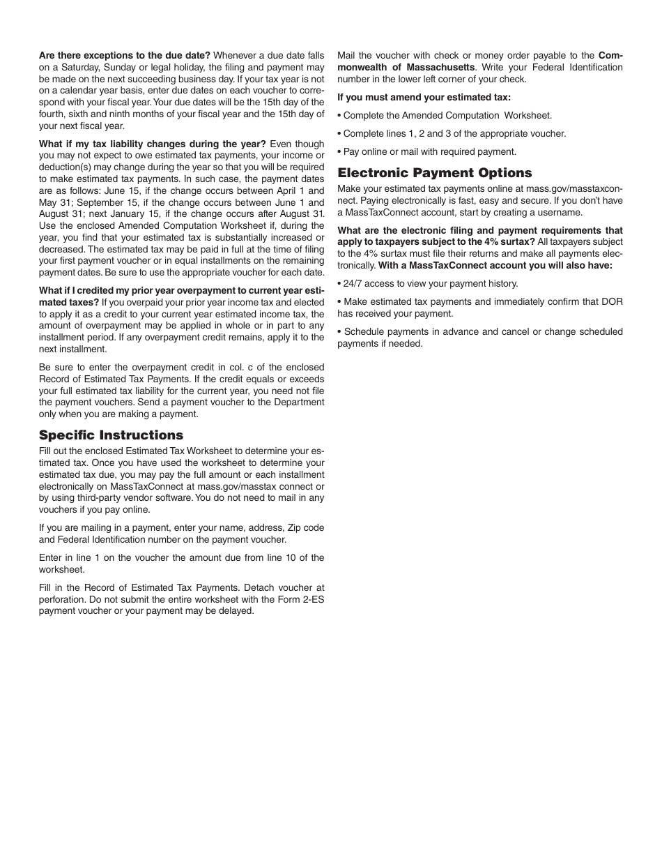 Form 2ES Download Printable PDF or Fill Online Estimated Tax Payment