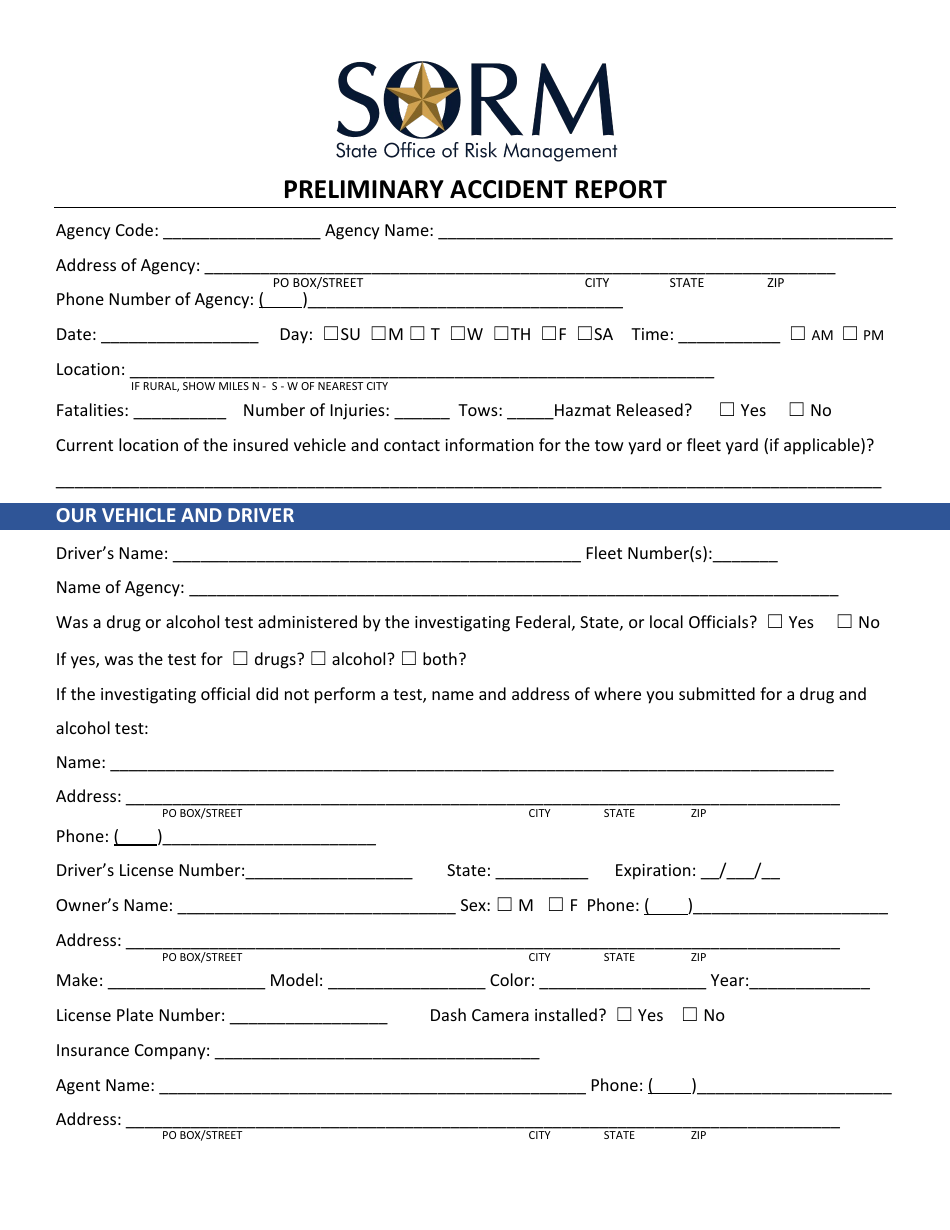 Preliminary Accident Report - Texas, Page 1