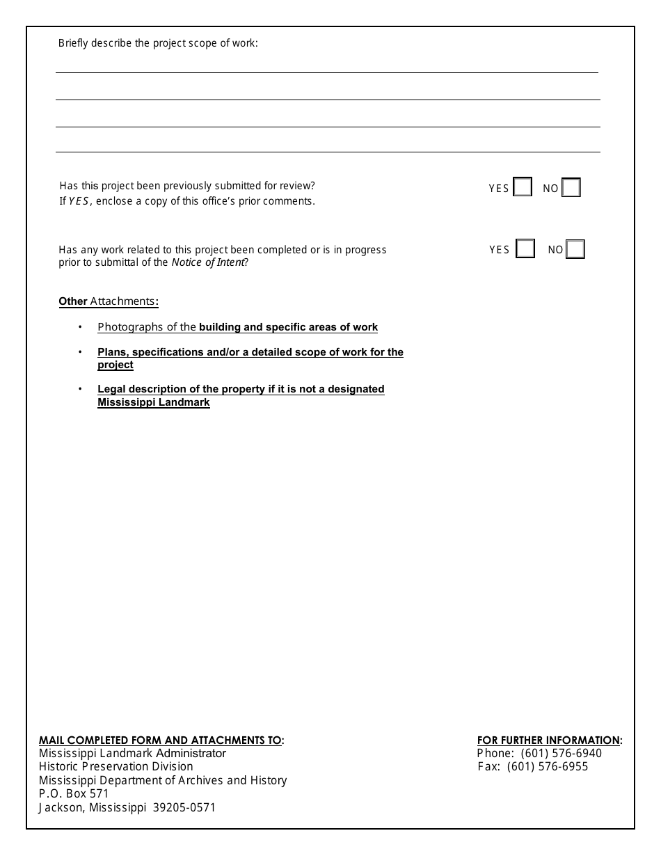 Notice of Intent Form of Public Construction, Public Improvement, or Transfer of Public Property to Private Ownership - Buildings and Structures - Mississippi, Page 2