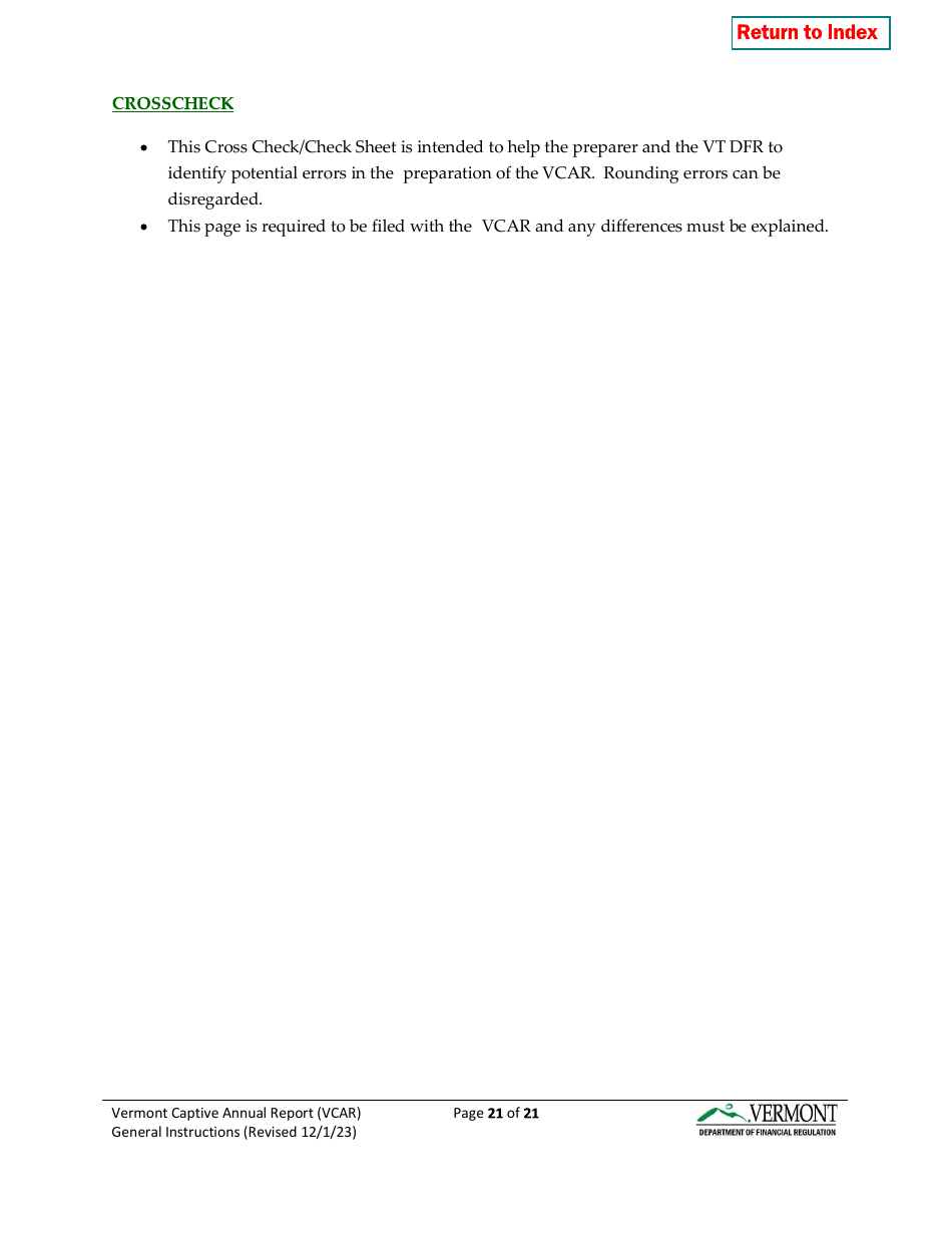Instructions for Vermont Captive Insurance Company Annual Report - Vermont, Page 21