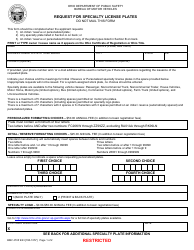 Document preview: Form BMV4705 Request for Special License Plates - Ohio